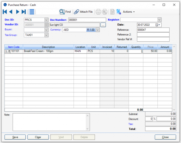 Manage Cash Purchase Returns & Vendor Refunds in AxolonERP